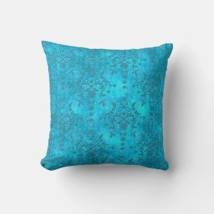 Cojín Decorativo Azul Brillante Acuático Damasco Doblemente Deterio