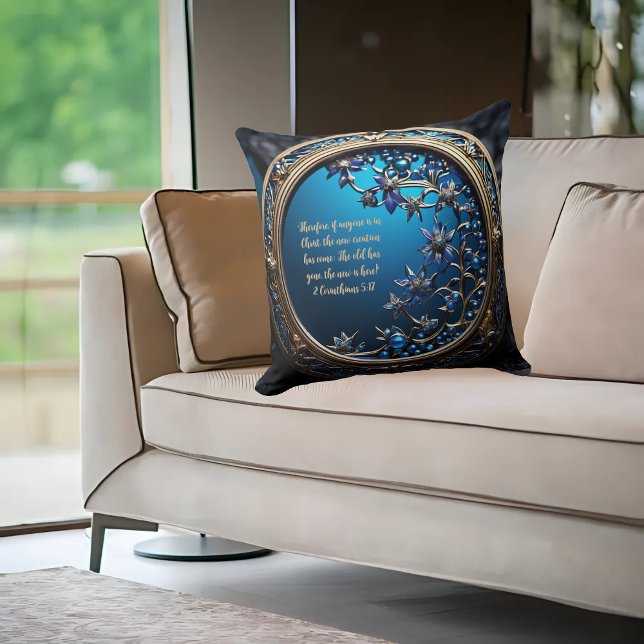 Cojín Decorativo Azul brillante con verso de Biblia de Personalizab (Subido por el creador)