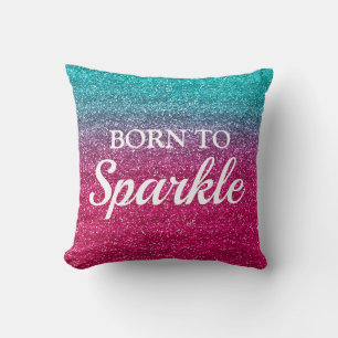 Cojín Decorativo Azul Brillante y Rosa Oscuro Glitter Nacida para B