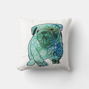 Cojín Decorativo Azul Bulldog francés Art Throw Cushion