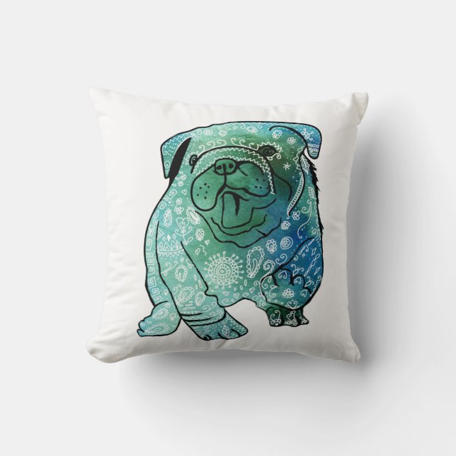Cojín Decorativo Azul Bulldog francés Art Throw Cushion (Anverso)