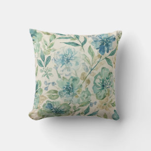 Cojín Decorativo Azul Celeste Verde Turquesa Beige Crema Floral Abs