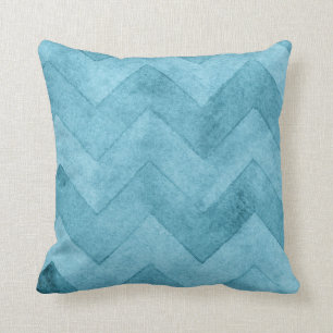 Cojín Decorativo Azul Chevron de la acuarela