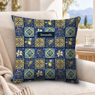 Cojín Decorativo Azul Chic Turquesa Mediterráneo Siciliano Cítrico