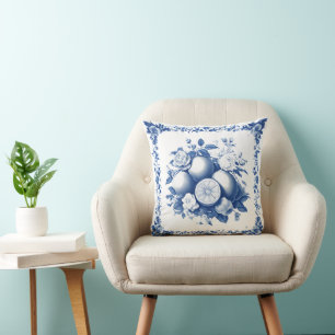 Cojín Decorativo Azul Chinoiserie Citrus Pillow, diseño de porcelan