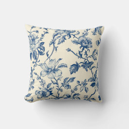 Cojín Decorativo Azul Chinoiserie Floral Vintage Botánico