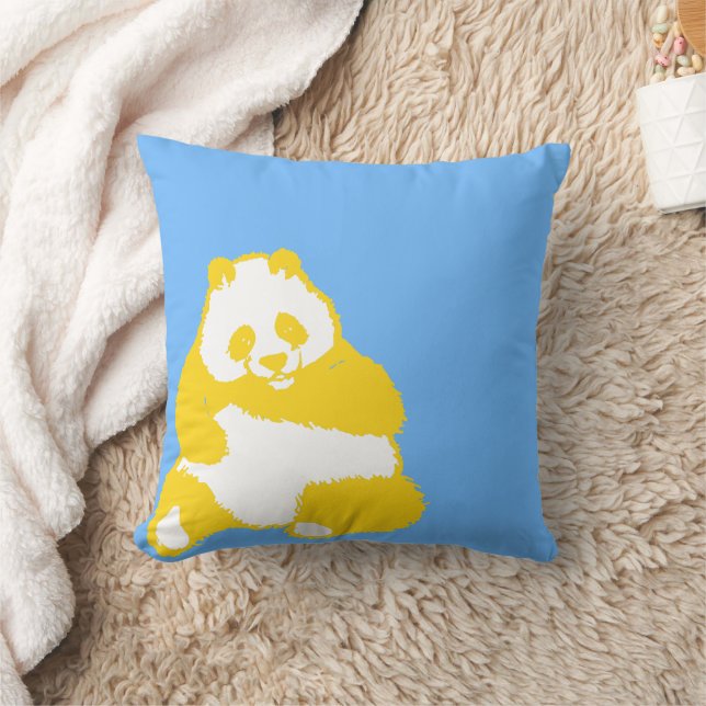 Cojín decorativo azul cielo del Panda amarillo pop (Manta)
