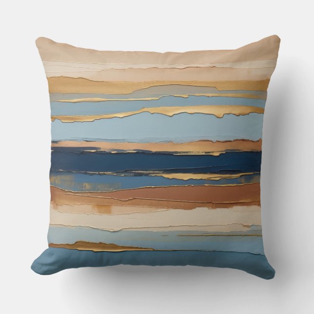 Cojín Decorativo azul claro, azul oscuro, beige, bronce y oro (Anverso)