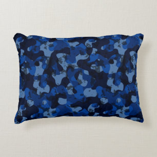 Cojín Decorativo azul claro, azul oscuro, camuflaje azul polvorient