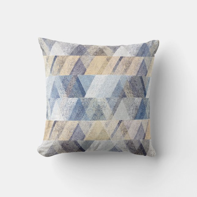 Cojín Decorativo azul claro texturizado, zigzag beige (Anverso)