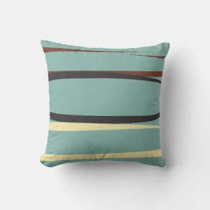 Cojín decorativo azul con acentos negros, marrones