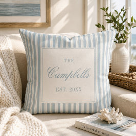 Cojín Decorativo Azul Costero a Cuadros Personalizado con Apellido