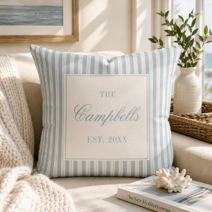 Cojín Decorativo Azul Costero a Cuadros Personalizado con Apellido 