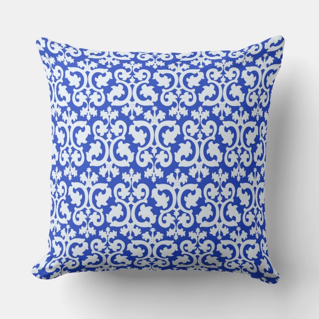 Cojín Decorativo Azul Damasco (Anverso)