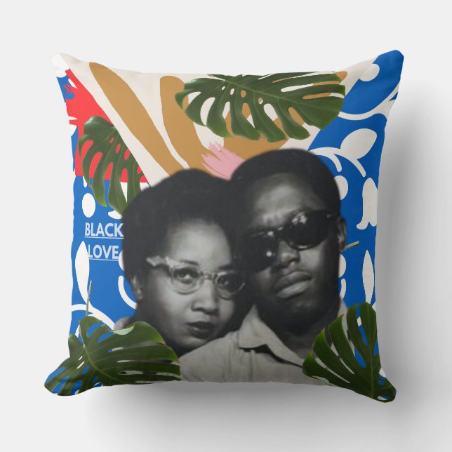 Cojín Decorativo azul de amor negro (Anverso)