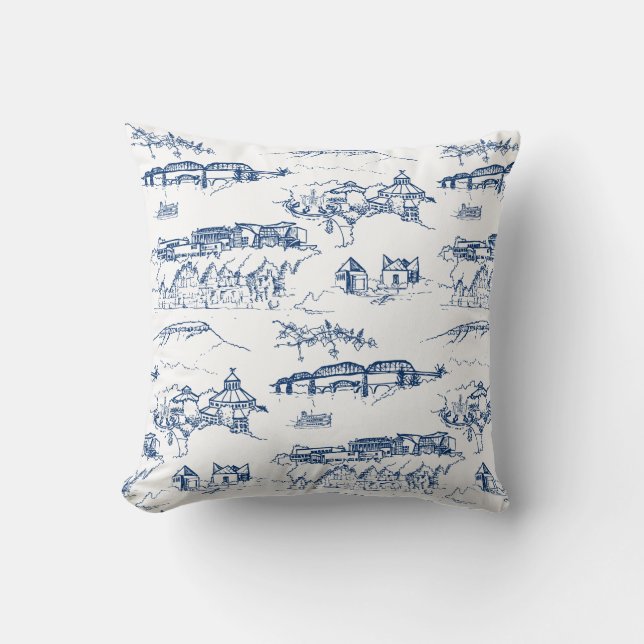 Cojín Decorativo Azul de Chattanooga Toile (Anverso)