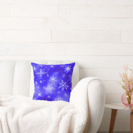 Cojín Decorativo Azul de copos de nieve blanco