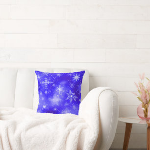 Cojín Decorativo Azul de copos de nieve blanco