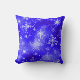 Cojín Decorativo Azul de copos de nieve blanco