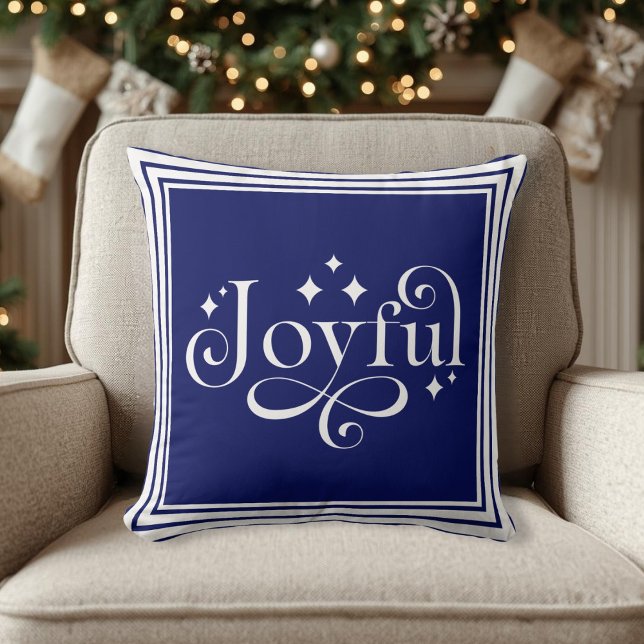Cojín decorativo azul de guión alegre (joyful script blue Throw Pillow)