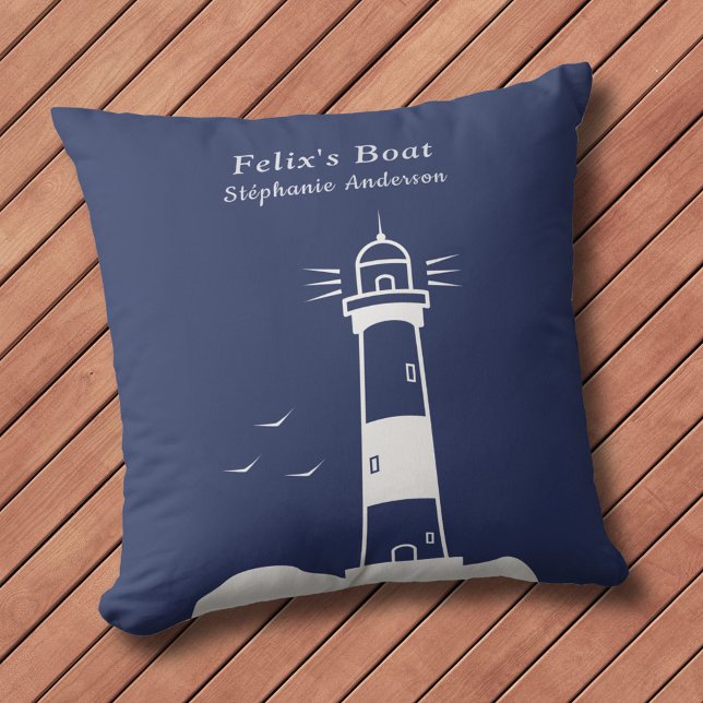 Cojín Decorativo Azul de la Marina de Faro (Lighthouse Navy Blue Pillow)