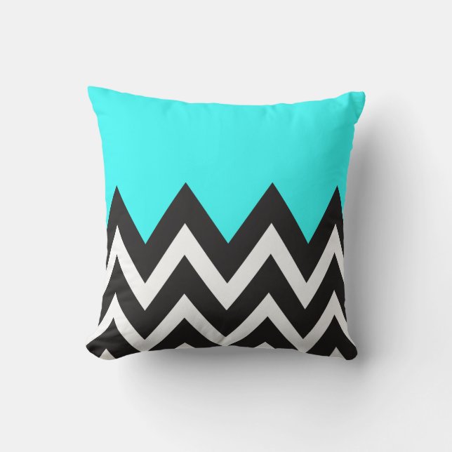 Cojín Decorativo Azul de la menta con Chevron blanco y negro (Anverso)