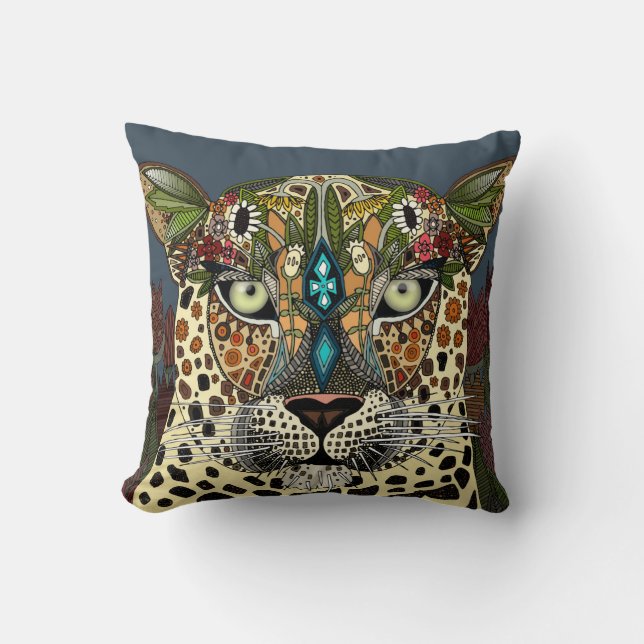 Cojín Decorativo azul de la reina del leopardo (Anverso)