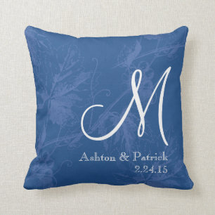 Cojín Decorativo Azul de la vid del vintage personalizado casando