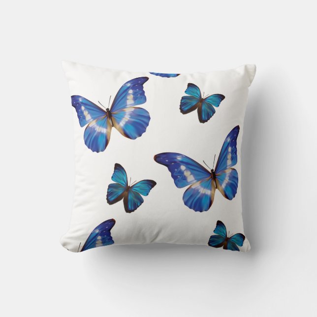 Cojín decorativo azul de las mariposas (Anverso)
