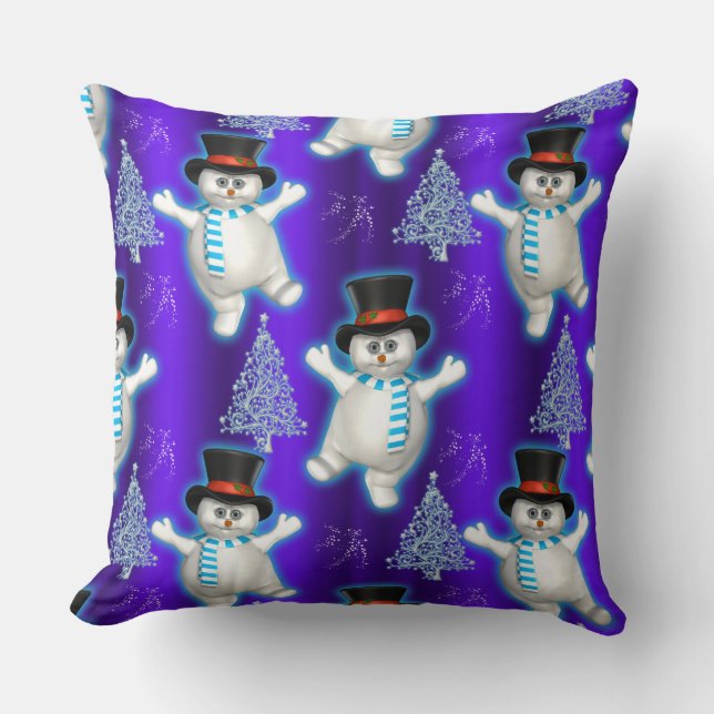 Cojín Decorativo Azul de los bailarines de Navidades de nieve (Anverso)