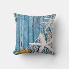 Cojín Decorativo Azul de madera el | de la playa de la red de las