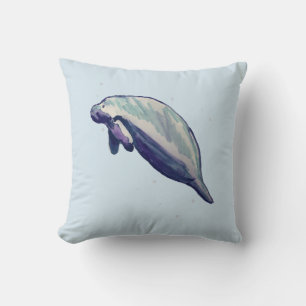 Cojín decorativo azul de pintura animal Manatee Fl
