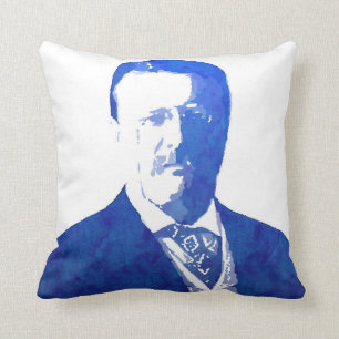 Cojín Decorativo Azul de Teddy Roosevelt del retrato del arte pop