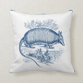 Cojín Decorativo Azul de Woodblock de la antigüedad del armadillo