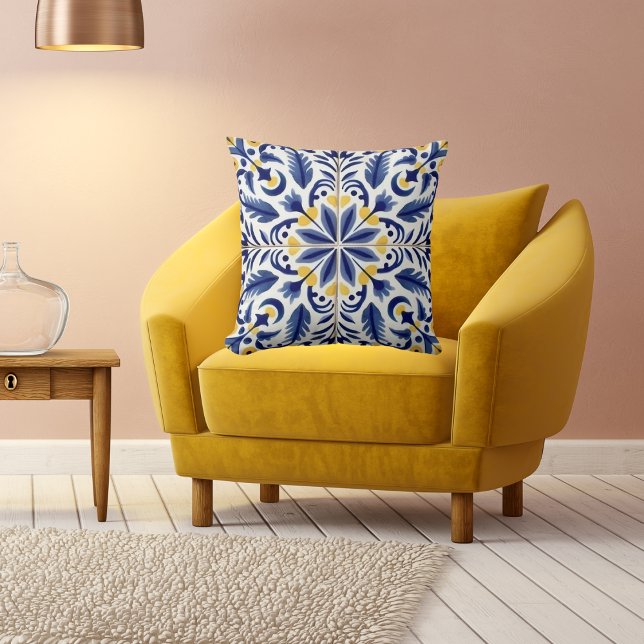 Cojín Decorativo Azul decorativo mexicano tradicional, blanco (Subido por el creador)