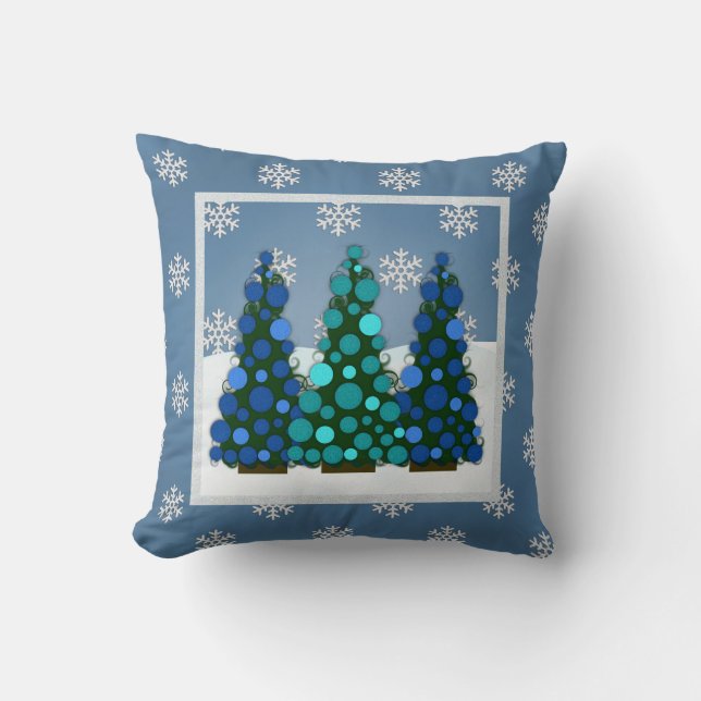 Cojín decorativo azul del árbol de navidad Nevado (Anverso)