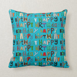 Cojín Decorativo azul del feliz cumpleaños