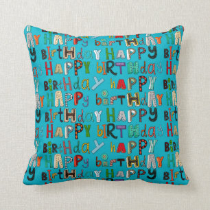 Cojín Decorativo azul del feliz cumpleaños