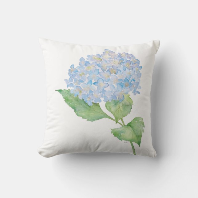 Cojín decorativo azul del Hydrangea de la acuarela (Anverso)