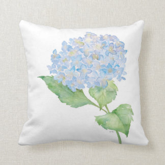 Cojín decorativo azul del Hydrangea de la acuarela