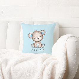 Cojín Decorativo Azul del oso de peluche marrón personalizado