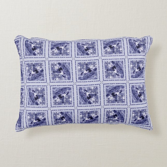 Cojín Decorativo Azul Denim Occidental Baldosa Delft  (Anverso)
