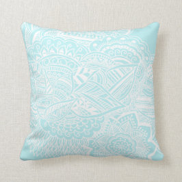 Cojín Decorativo Azul dibujado mano bohemia de la menta del Doodle