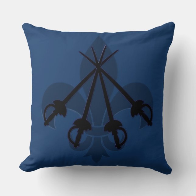 Cojín Decorativo Azul espadas de mosquetero (Anverso)