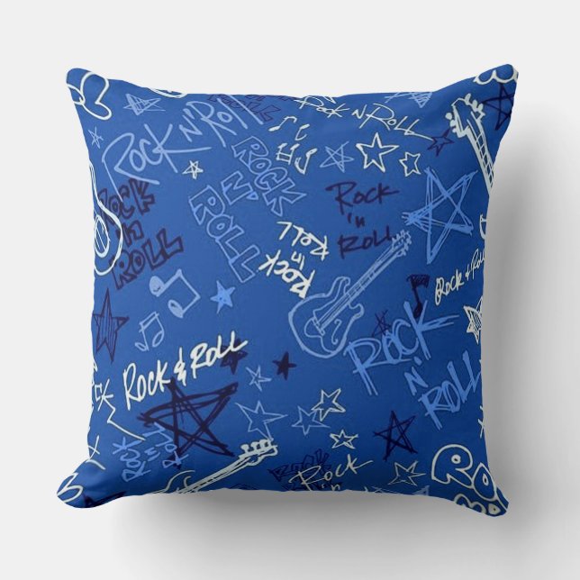 Cojín decorativo azul estrella del rock and Roll R (Anverso)