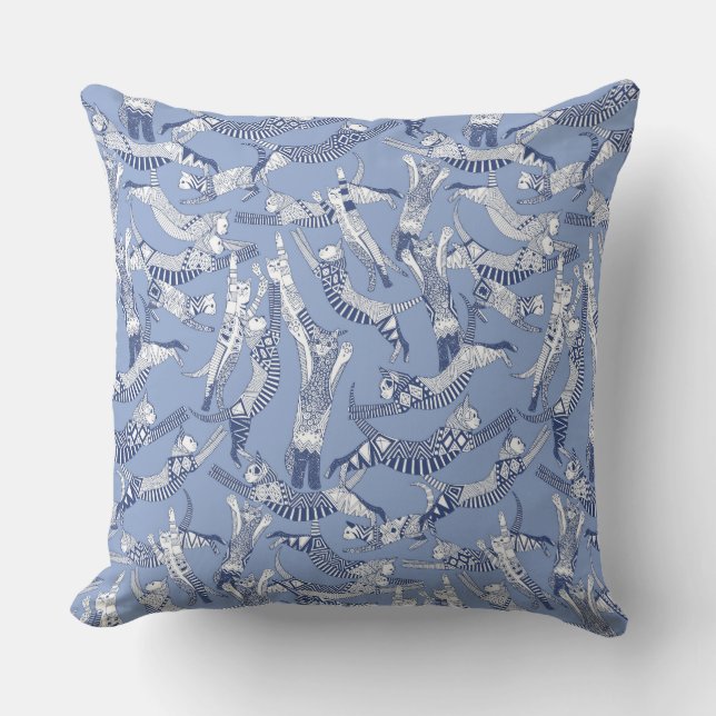 Cojín Decorativo azul fiesta del gato (Anverso)