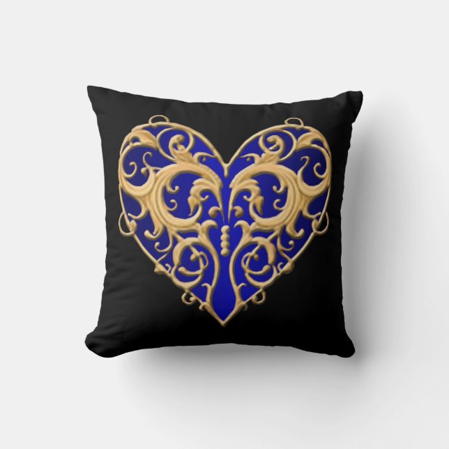 Cojín decorativo azul Filigree Heart (Anverso)
