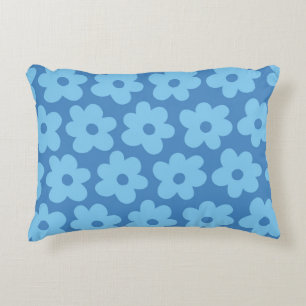 Cojín Decorativo Azul Floral Caprichoso Retro, Alegre, Elegante