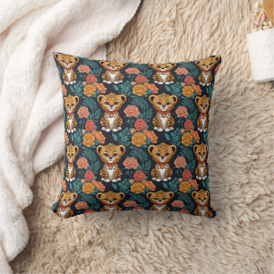 Cojín Decorativo Azul floral cúbico muchas guepardas