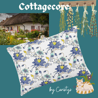Cojín Decorativo Azul floral y amarillo